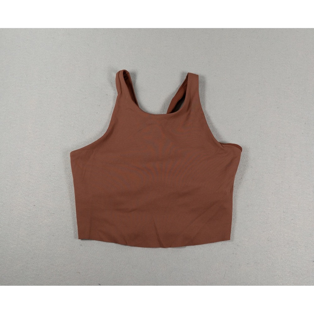 Nike Womens Yoga Dri-FIT High Neck Racerback Crop Tank Top Brown Small